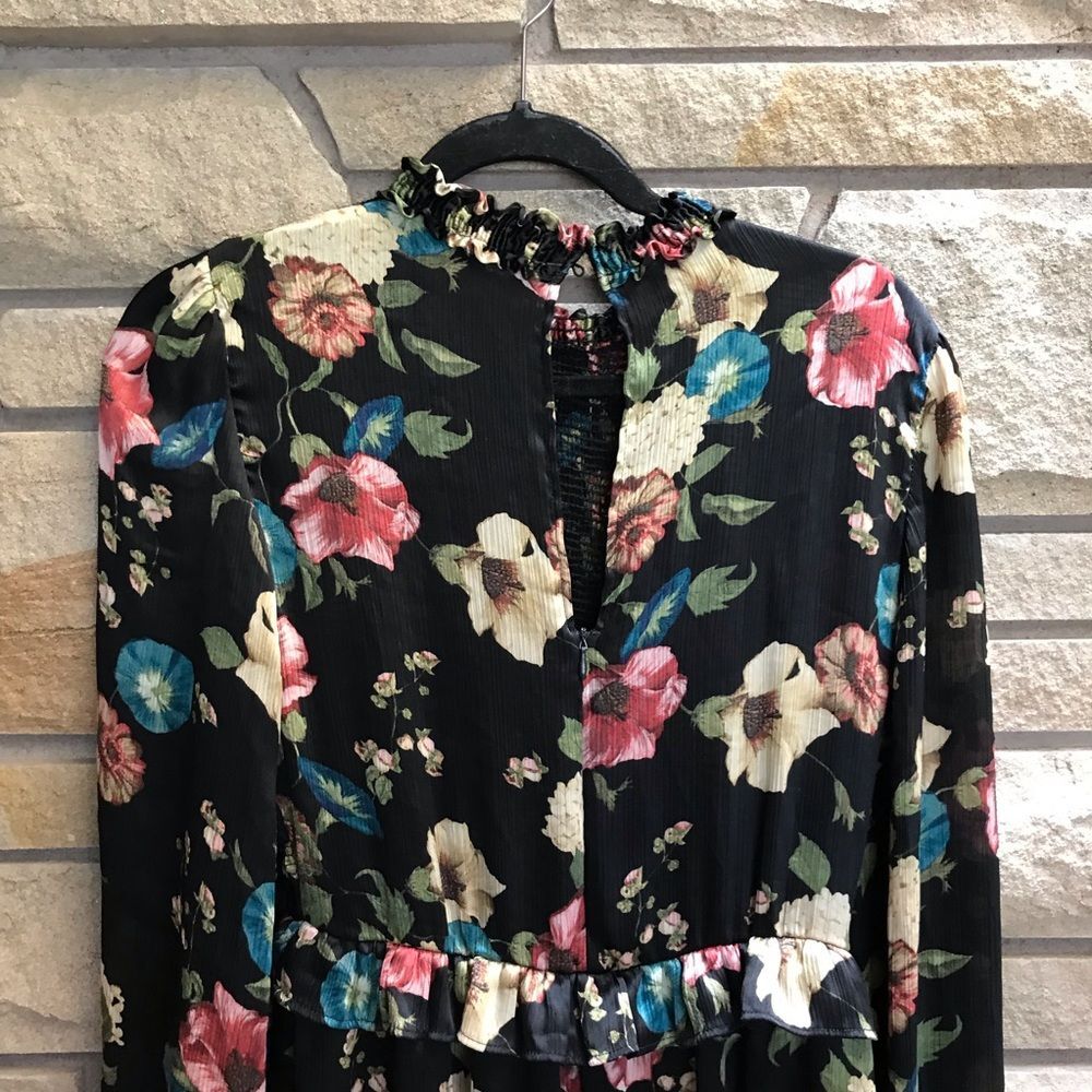 ZARA Multicolor Floral Romper Long Sleeve Chiffon Black Small - Picture 9 of 15